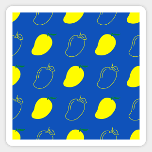 Yellow Ripe Mangoes Pattern in Sapphire Blue Background Sticker